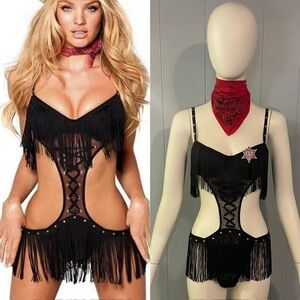 Rare Victoria’s Secret Sexy Little Things Sheriff Cowgirl Costume Size 36B Black